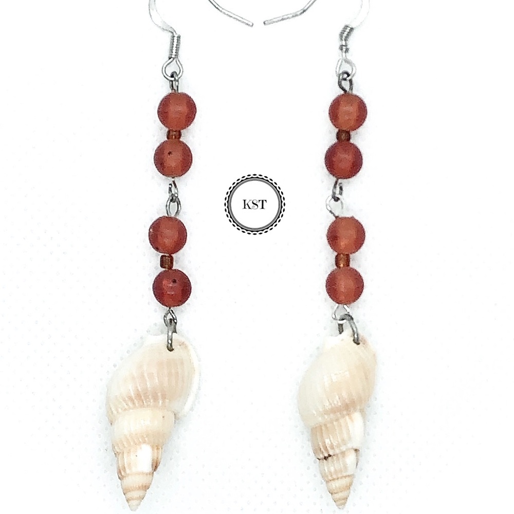Sea Shells & Glass Seed Beads Dangle Earrings